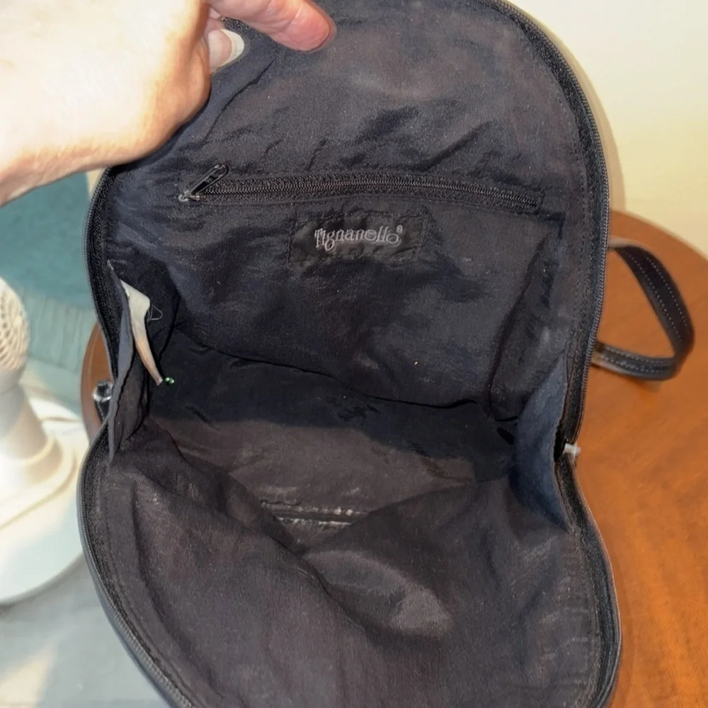 Tignanello backpack  mini backpack leather  black  2 exterior zipper pockets EUC
